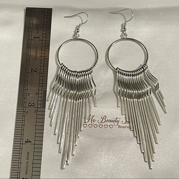 Silver Tassel Drop Earrings - Picture 2 of 5